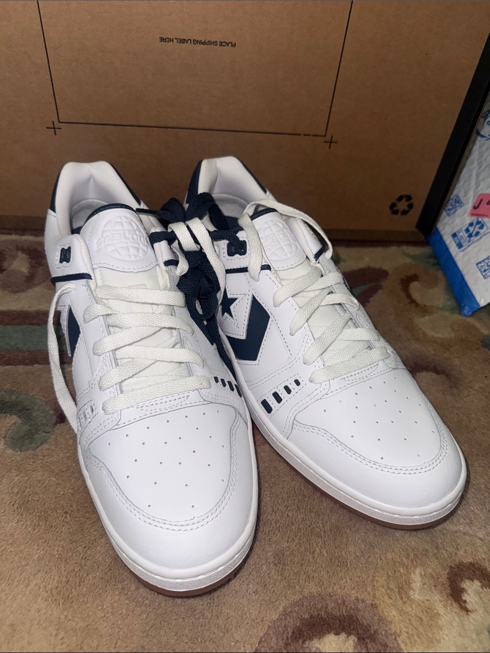 Converse White and Navy Low-Top Sneakers
